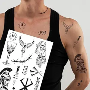 12 Pcs Gothic Warrior Semi-Permanent Tattoos Waterproof Plant-Based Ink Pack